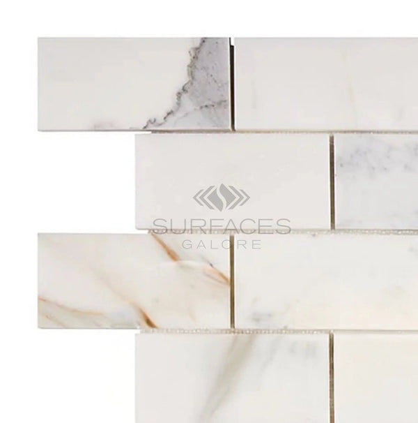 Calacatta Gold Italian Premium 2X4 Brick Mosaic Marble Tile Polished - Honed - SurfacesGalorePolished