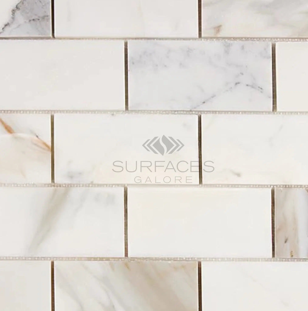 Calacatta Gold Italian Premium 2X4 Brick Mosaic Marble Tile Polished - Honed - SurfacesGalorePolished