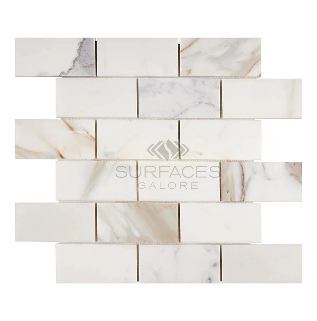 Calacatta Gold Italian Premium 2X4 Brick Mosaic Marble Tile Polished - Honed - SurfacesGalorePolished