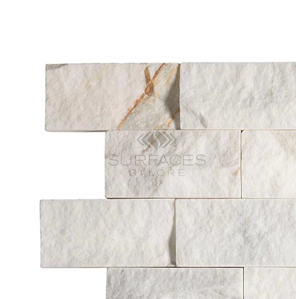 Calacatta Gold Italian Premium 2X4 Brick Split - Faced Mosaic Marble Tile - SurfacesGalore