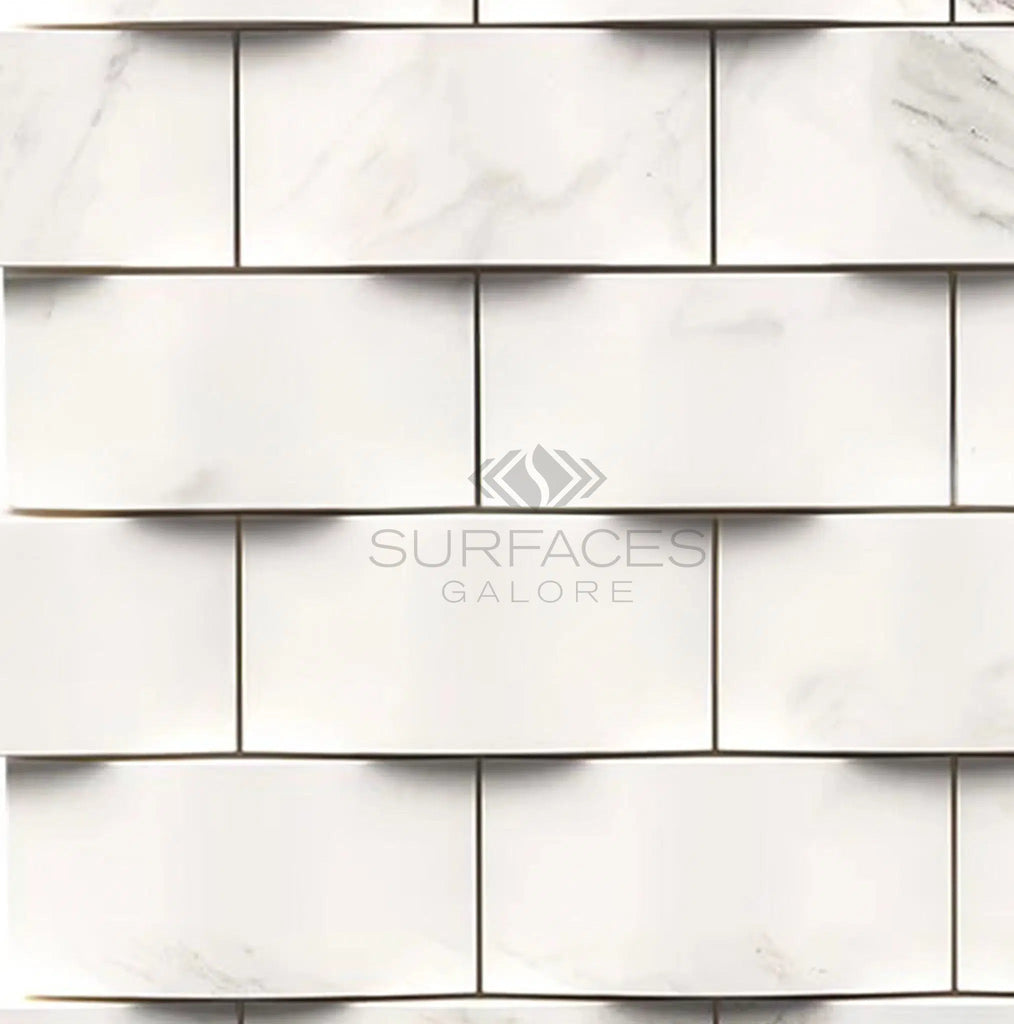 Calacatta Gold Italian Premium 2X4 Round - Faced (CNC - Arched/Wavy) Mosaic Marble Tile Polished - Honed - SurfacesGalorePolished