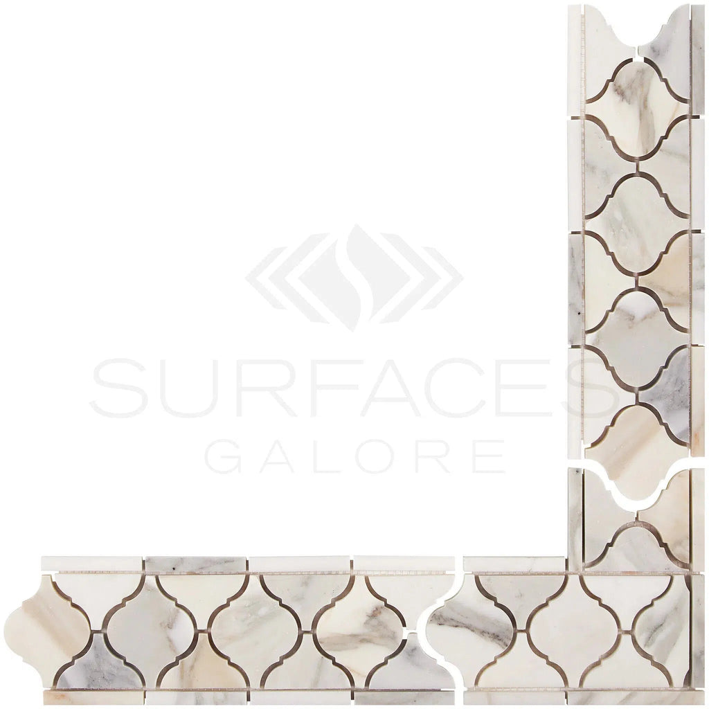 Calacatta Gold Italian Premium 3 7/8X11 5/8 Lantern (Luxury) Border Mosaic Marble Tile Polished - Honed - SurfacesGalorePolished