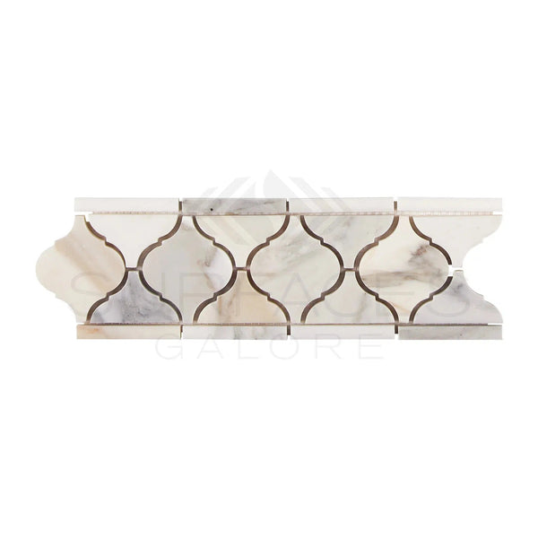 Calacatta Gold Italian Premium 3 7/8X11 5/8 Lantern (Luxury) Border Mosaic Marble Tile Polished - Honed - SurfacesGalorePolished