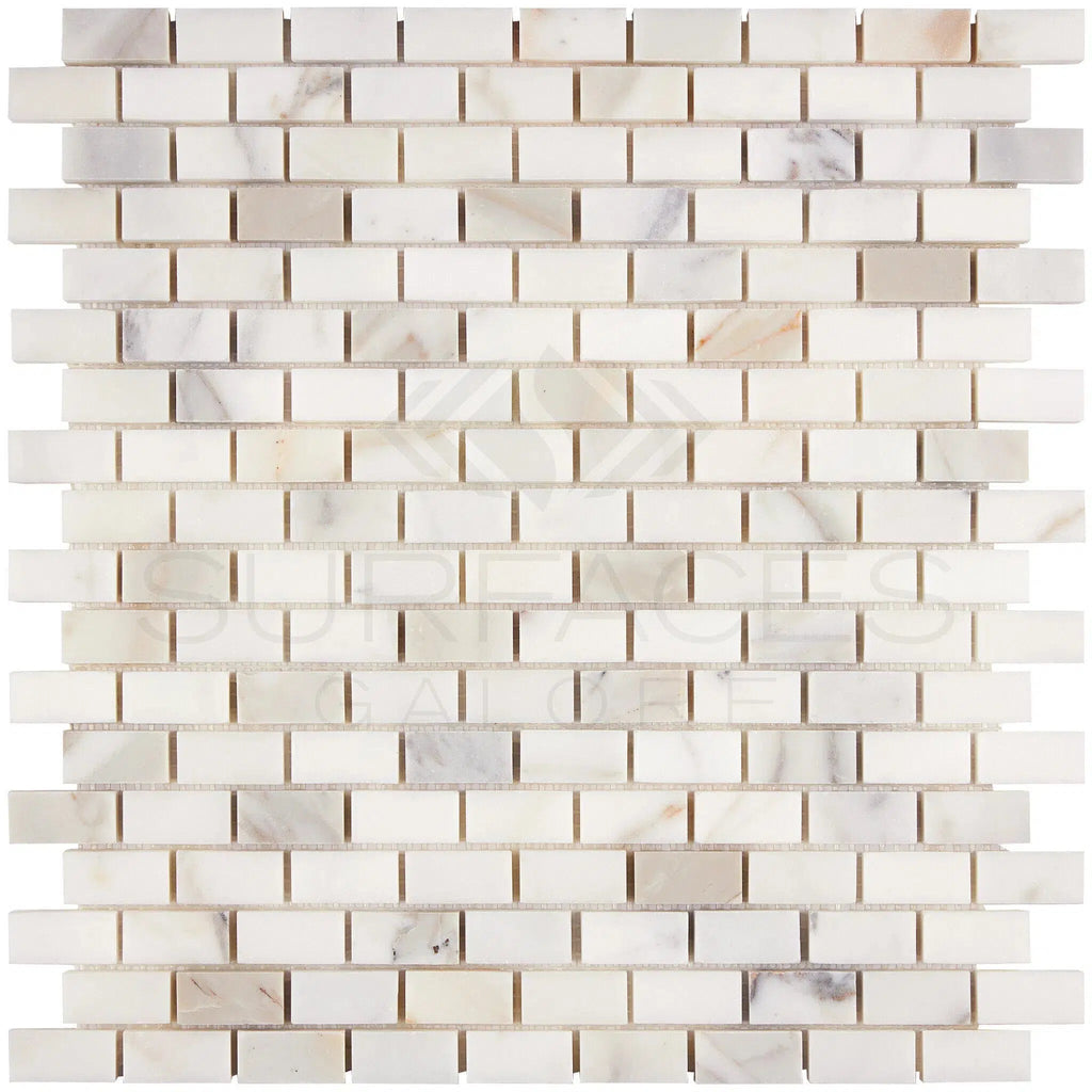 Calacatta Gold Italian Premium 5/8X1 1/4 Mini - Brick Mosaic Marble Tile Polished - Honed - SurfacesGalorePolished