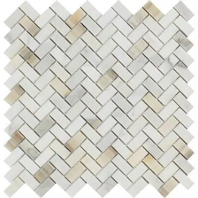 Calacatta Gold Italian Premium 5/8X1 1/4 Mini - Herringbone Mosaic Marble Tile Polished - Honed - SurfacesGalorePolished