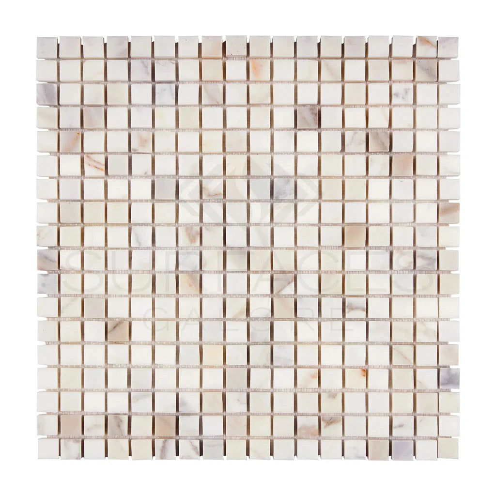 Calacatta Gold Italian Premium 5/8X5/8 Mosaic Marble Tile Polished - Honed - SurfacesGalorePolished