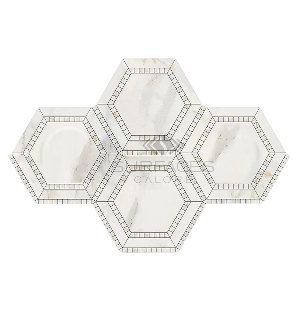 Calacatta Gold Italian Premium 5X5 Hexagon Combination (w/Calacatta Gold) Mosaic Marble Tile Polished - Honed - SurfacesGalorePolished