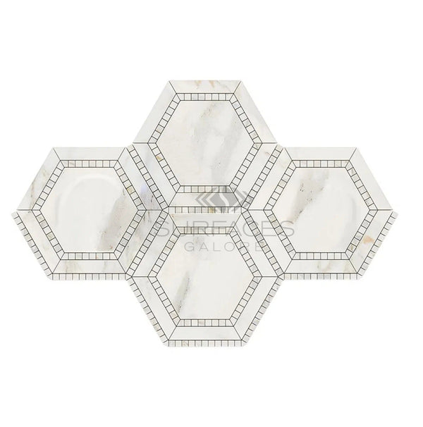 Calacatta Gold Italian Premium 5X5 Hexagon Combination (w/Calacatta Gold) Mosaic Marble Tile Polished - Honed - SurfacesGalorePolished