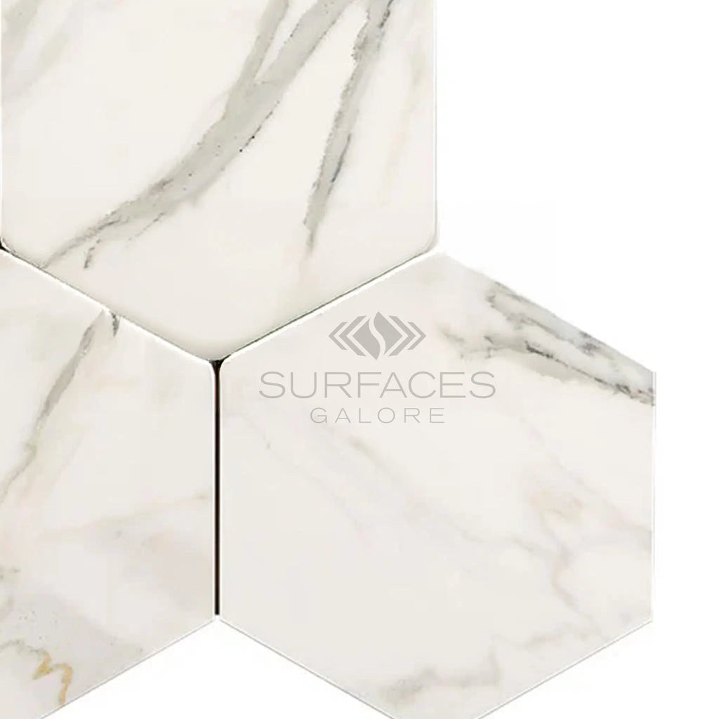 Calacatta Gold Italian Premium 6X6 Hexagon Mosaic Marble Tile Polished - Honed - SurfacesGalorePolished