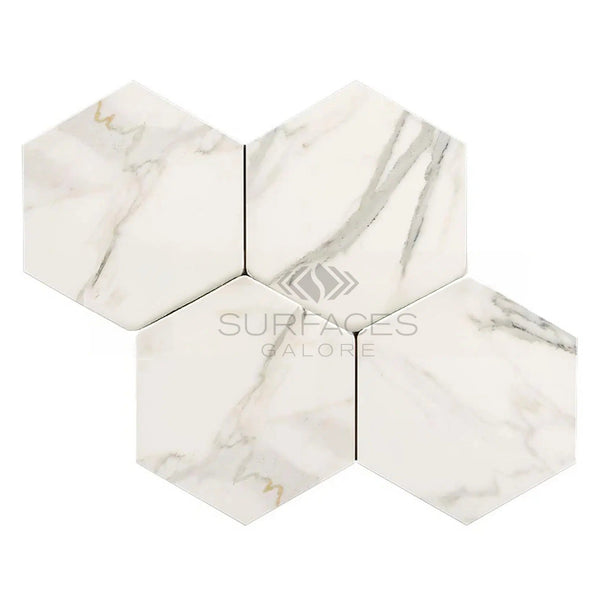 Calacatta Gold Italian Premium 6X6 Hexagon Mosaic Marble Tile Polished - Honed - SurfacesGalorePolished