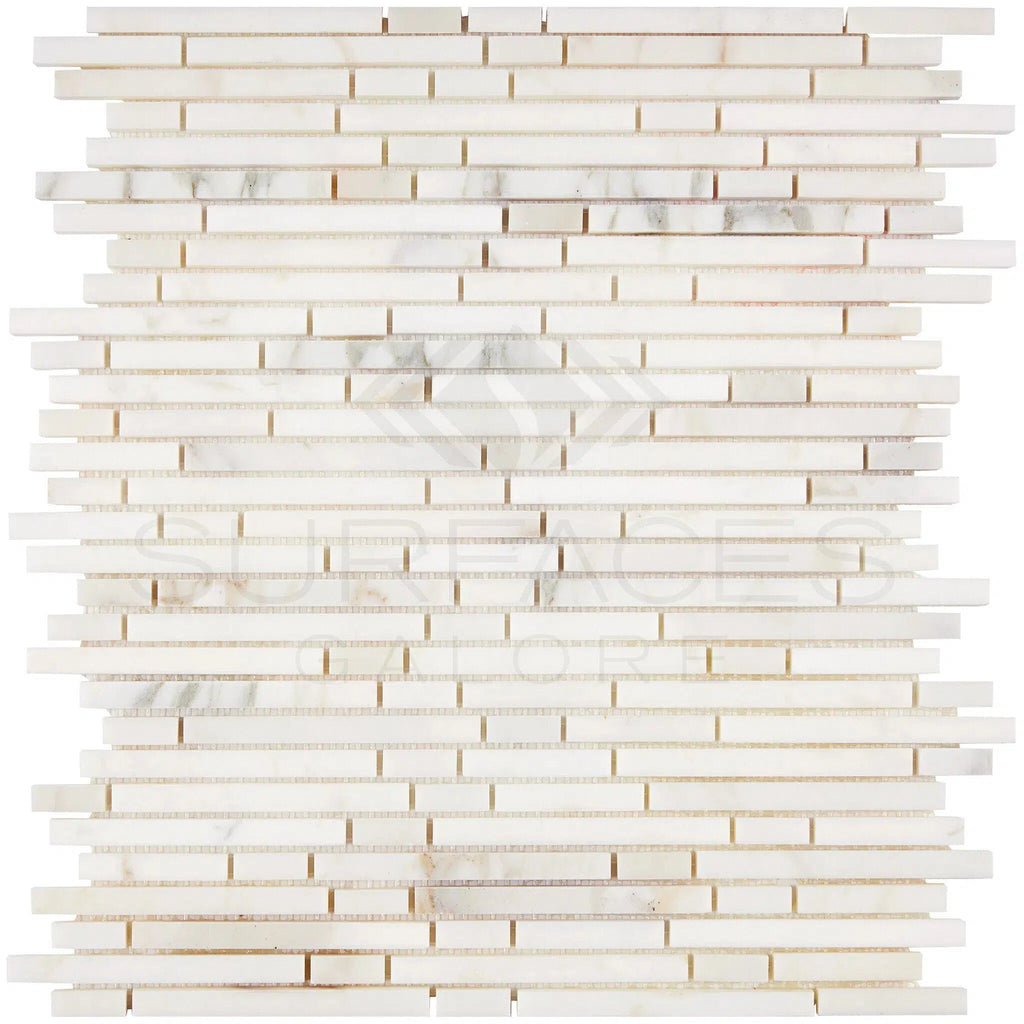 Calacatta Gold Italian Premium Bamboo Sticks (8mm Random - Strip/Matchstick) Mosaic Marble Tile Polished - Honed - SurfacesGalorePolished