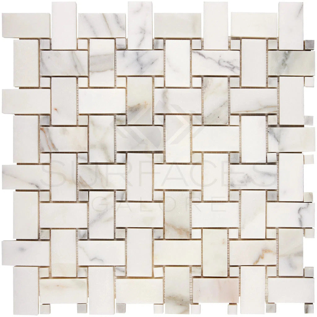 Calacatta Gold Italian Premium Basketweave Mosaic (w/Calacatta Gold) Mosaic Marble Tile Polished - Honed - SurfacesGalorePolished