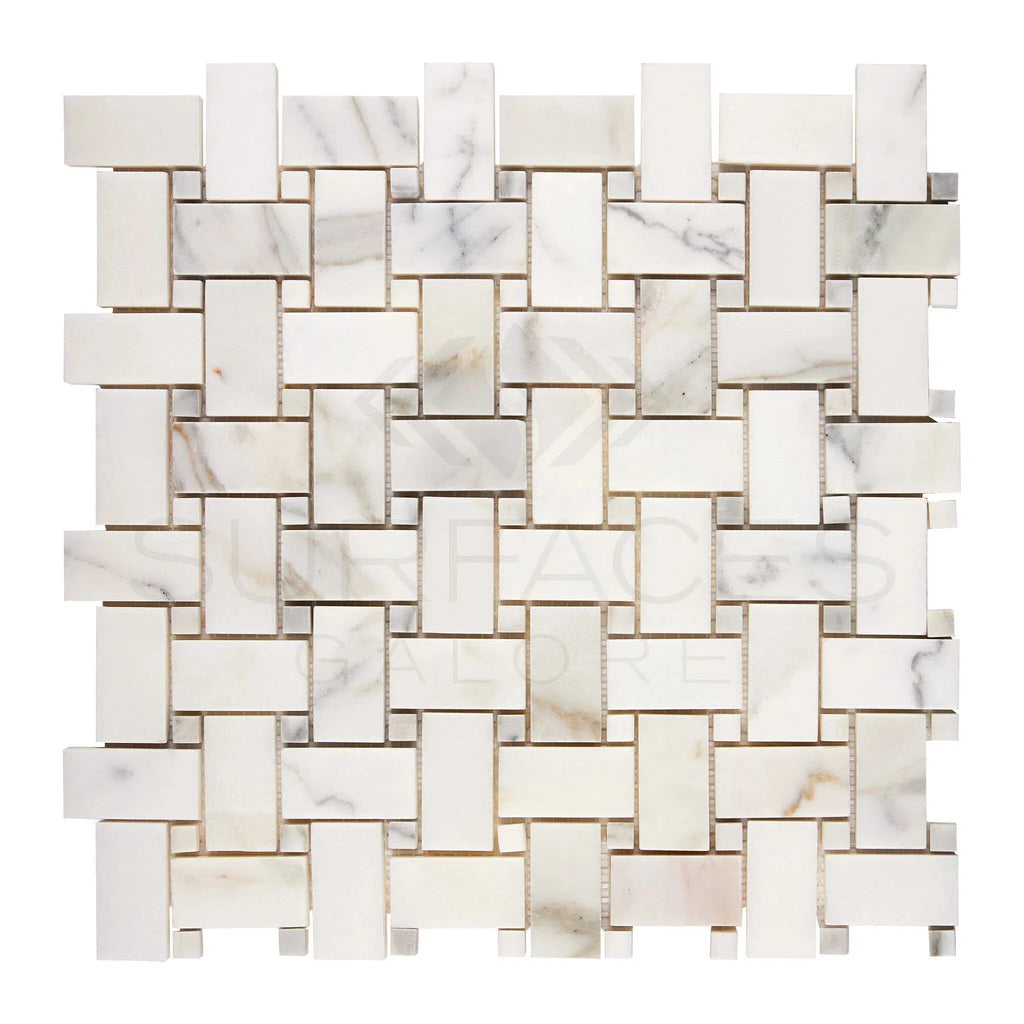 Calacatta Gold Italian Premium Basketweave Mosaic (w/Calacatta Gold) Mosaic Marble Tile Polished - Honed - SurfacesGalorePolished