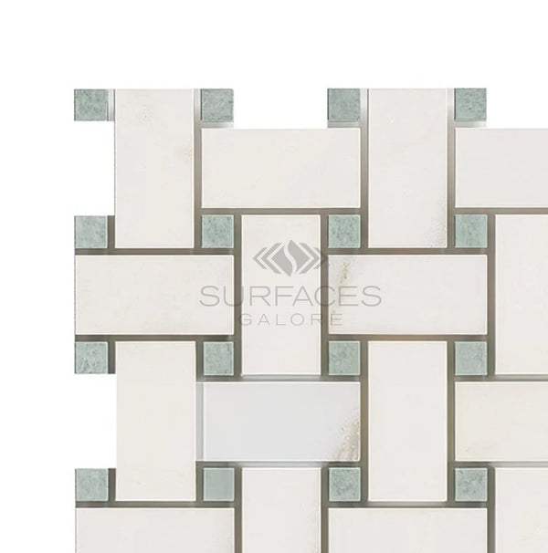 Calacatta Gold Italian Premium Basketweave Mosaic (w/Ming - Green - (LARGE)) Mosaic Marble Tile Polished - Honed - SurfacesGalorePolished