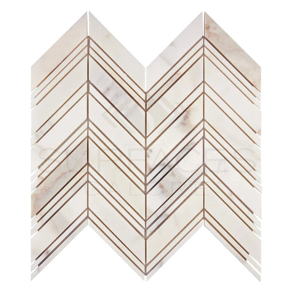 Calacatta Gold Italian Premium Chevron (LARGE) (w/Calacatta Gold) Mosaic Marble Tile Polished - Honed - SurfacesGalorePolished