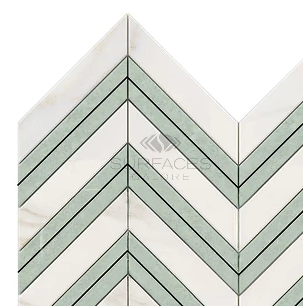 Calacatta Gold Italian Premium Chevron (LARGE) (w/Ming - Green) Mosaic Marble Tile Polished - Honed - SurfacesGalorePolished