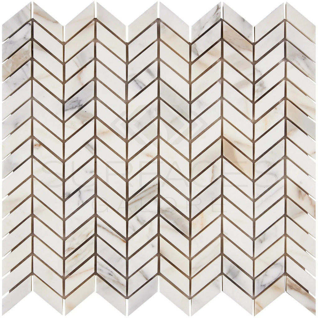 Calacatta Gold Italian Premium Chevron (Mini) Mosaic Marble Tile Polished - Honed - SurfacesGalorePolished