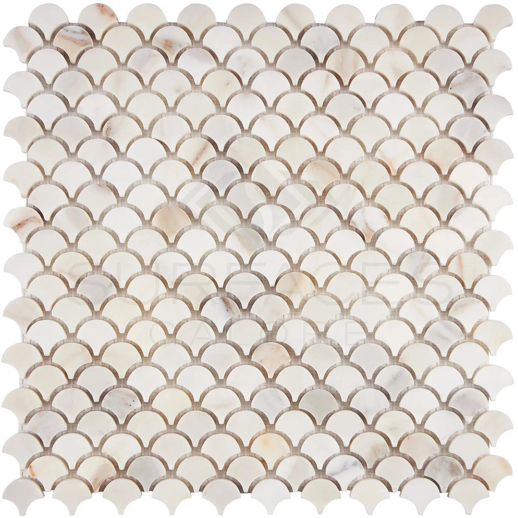 Calacatta Gold Italian Premium Fan (Raindrop) Mosaic Marble Tile Polished - Honed - SurfacesGalorePolished