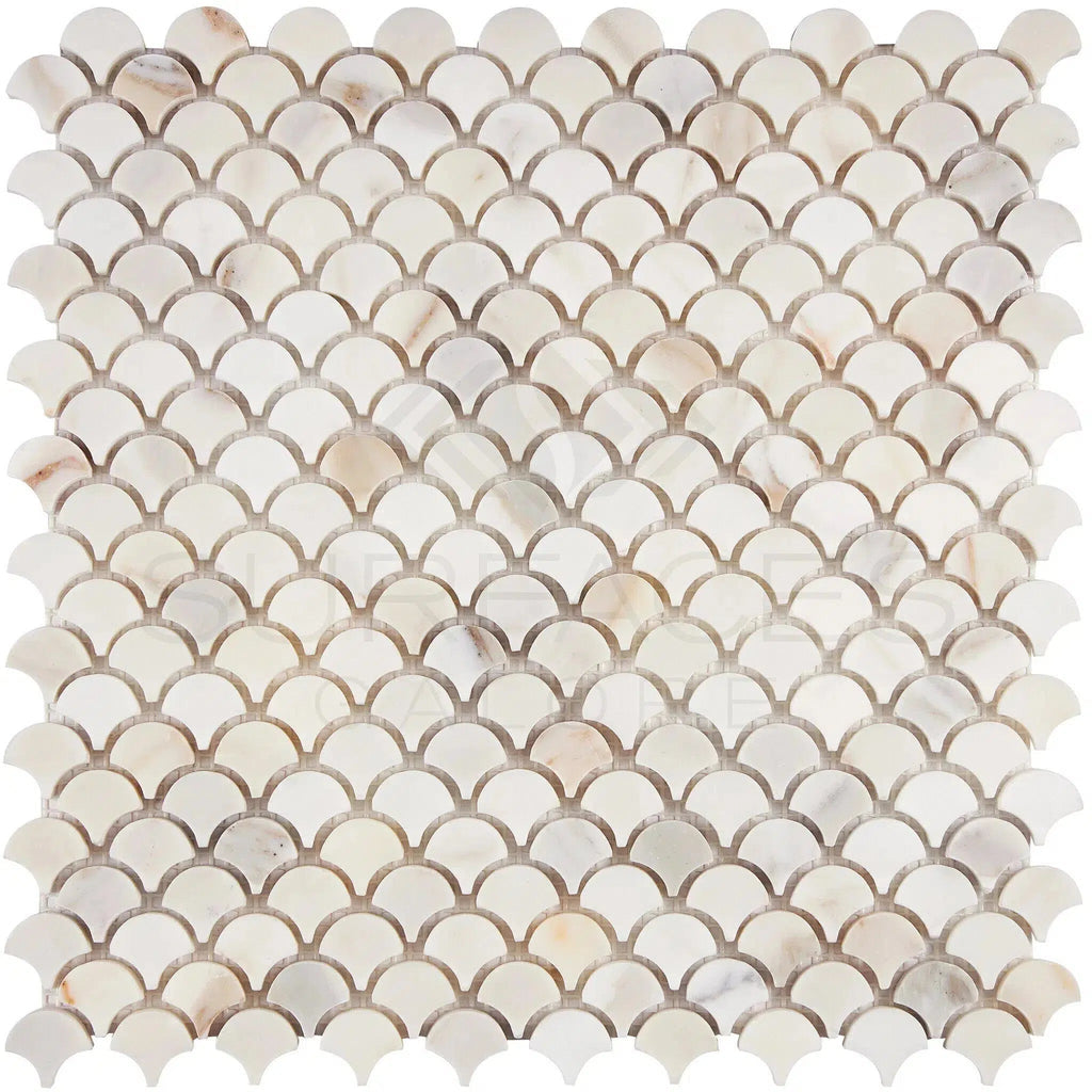 Calacatta Gold Italian Premium Fan (Raindrop) Mosaic Marble Tile Polished-Honed