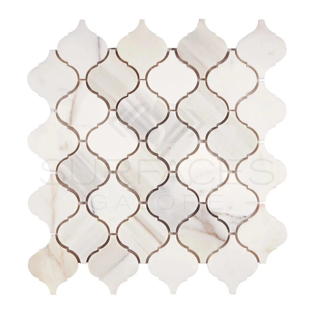 Calacatta Gold Italian Premium Lantern 3 inch (Arabesque/Moroccan/Baroque) Mosaic Marble Tile Polished - Honed - SurfacesGalorePolished