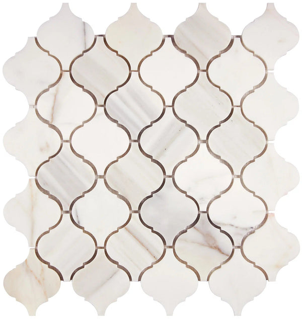 Calacatta Gold Italian Premium Lantern 3 inch (Arabesque/Moroccan/Baroque) Mosaic Marble Tile Polished-Honed