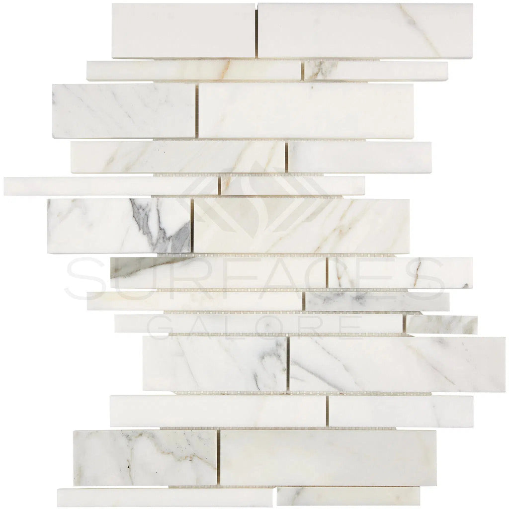 Calacatta Gold Italian Premium Manhattan (Random - Strip) Mosaic Marble Tile Polished - Honed - SurfacesGalorePolished