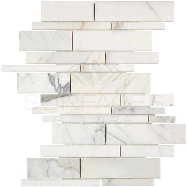 Calacatta Gold Italian Premium Manhattan (Random - Strip) Mosaic Marble Tile Polished - Honed - SurfacesGalorePolished