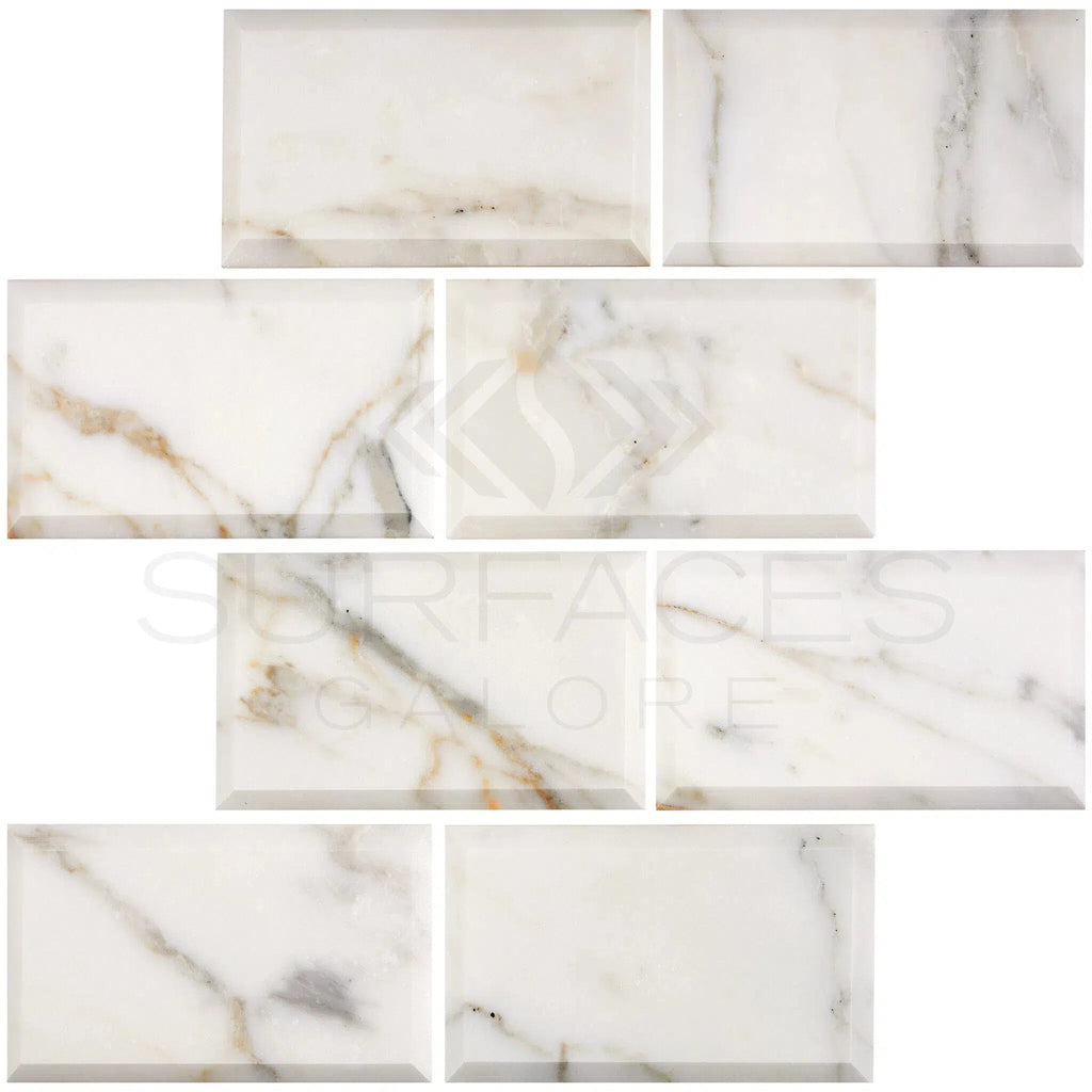 Calacatta Gold Italian Premium Marble 3X6 Deep - Beveled Polished - Honed - SurfacesGalorePolished