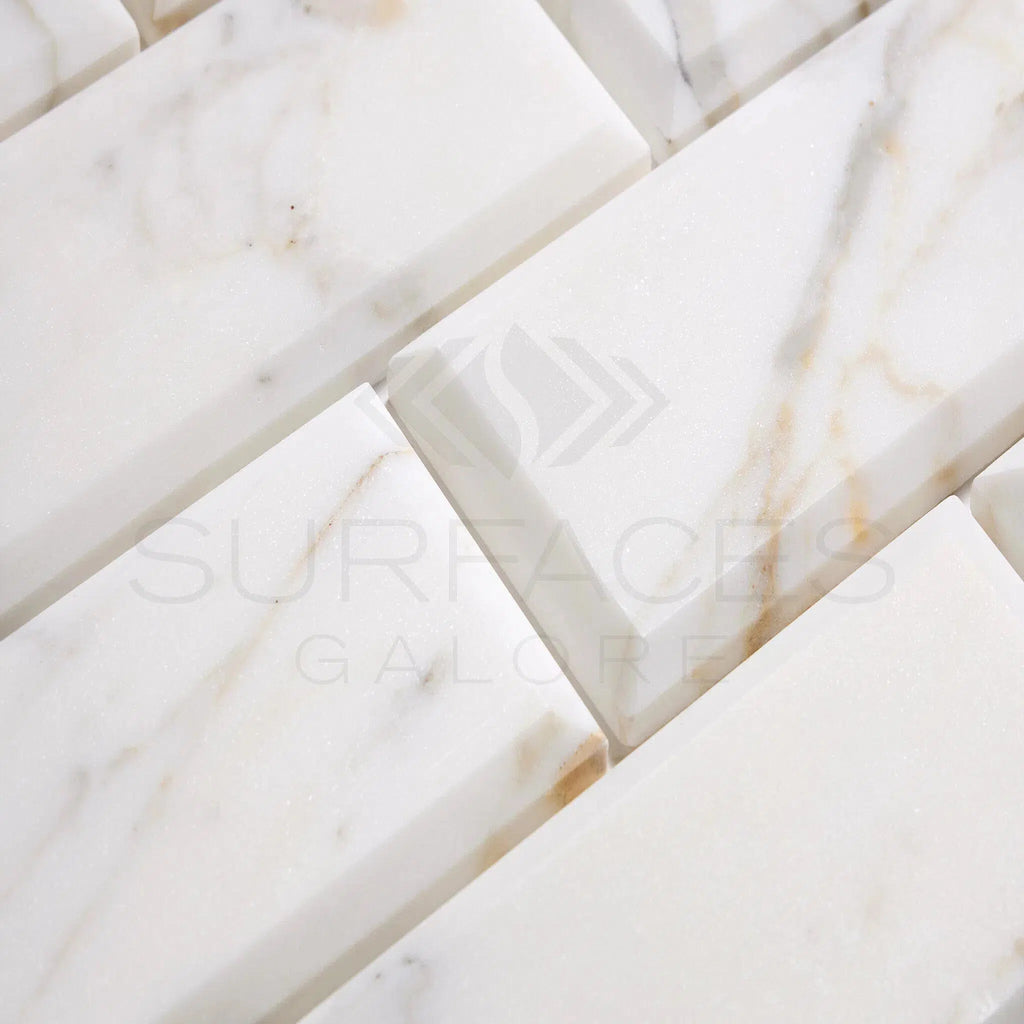 Calacatta Gold Italian Premium Marble 3X6 Deep - Beveled Polished - Honed - SurfacesGalorePolished