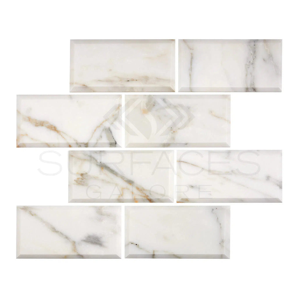 Calacatta Gold Italian Premium Marble 3X6 Deep - Beveled Polished - Honed - SurfacesGalorePolished