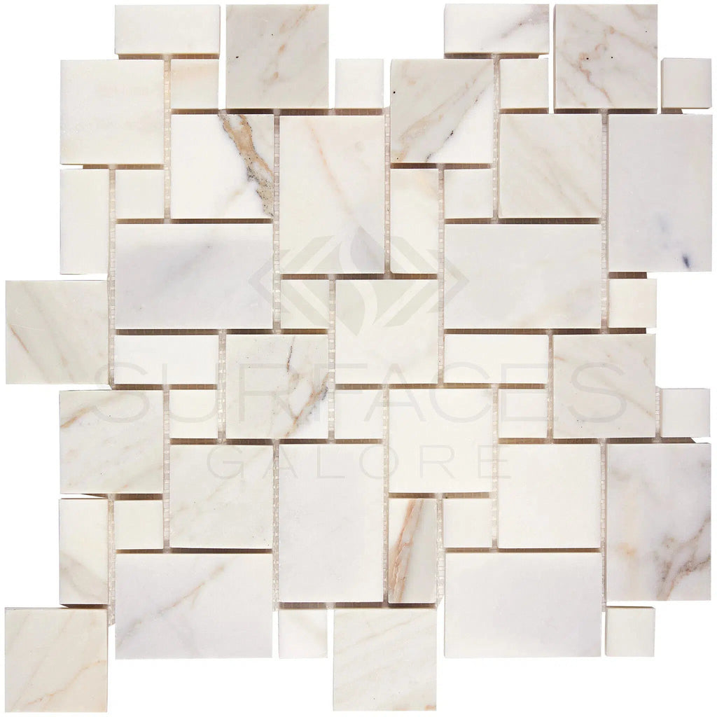 Calacatta Gold Italian Premium Mini - Versailles Pattern Mosaic Marble Tile Polished - Honed - SurfacesGalorePolished