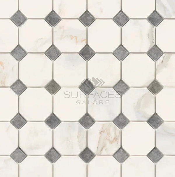 Calacatta Gold Italian Premium Octagon (w/Blue - Gray) Mosaic Marble Tile Polished - Honed - SurfacesGalorePolished