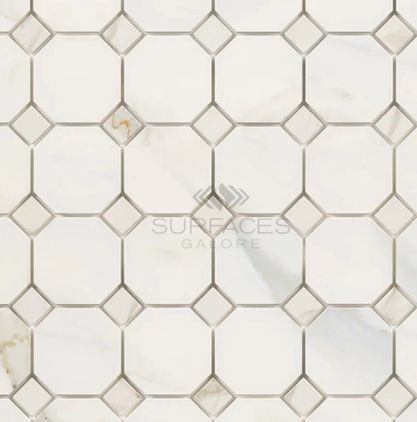 Calacatta Gold Italian Premium Octagon (w/Calacatta Gold) Mosaic Marble Tile Polished - Honed - SurfacesGalorePolished