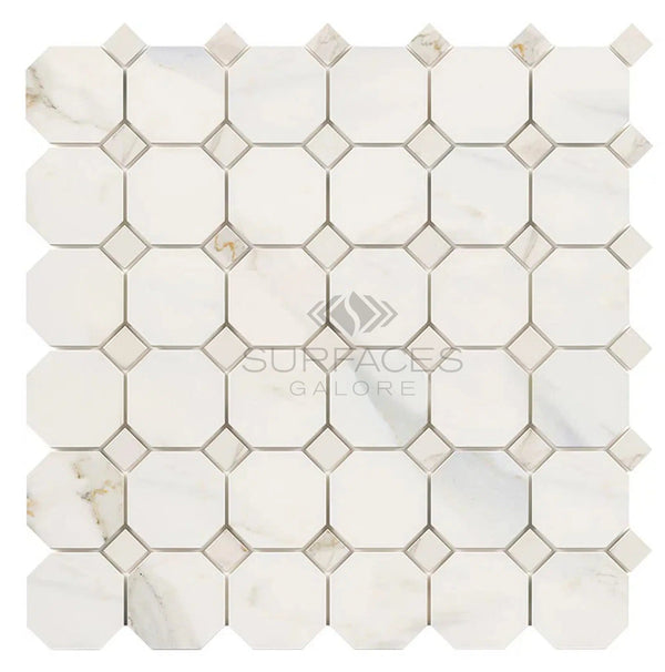 Calacatta Gold Italian Premium Octagon (w/Calacatta Gold) Mosaic Marble Tile Polished - Honed - SurfacesGalorePolished