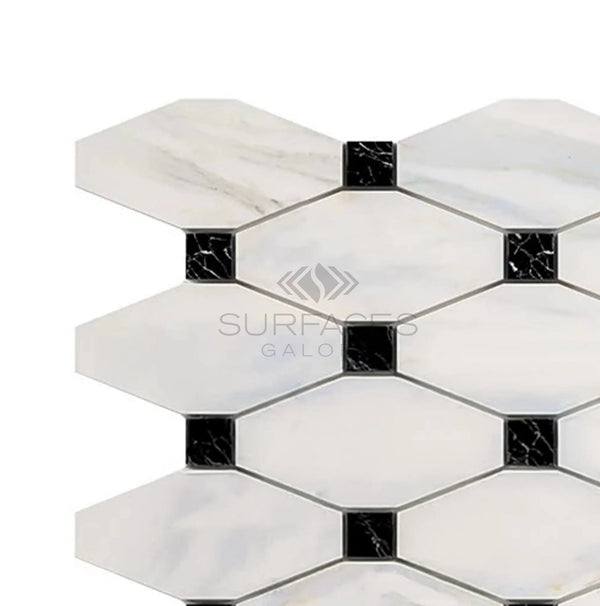 Calacatta Gold Italian Premium Octave (Long Octagon) (w/ Black) Mosaic Marble Tile Polished - Honed - SurfacesGalorePolished