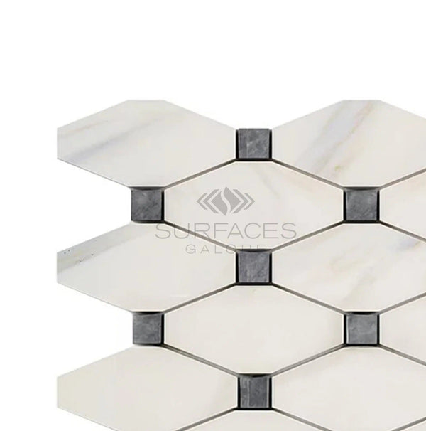 Calacatta Gold Italian Premium Octave (Long Octagon) (w/Blue - Gray) Mosaic Marble Tile Polished - Honed - SurfacesGalorePolished