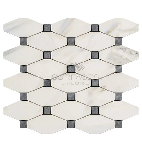 Calacatta Gold Italian Premium Octave (Long Octagon) (w/Blue - Gray) Mosaic Marble Tile Polished - Honed - SurfacesGalorePolished