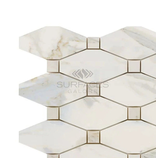 Calacatta Gold Italian Premium Octave (Long Octagon) (w/Calacatta Gold) Mosaic Marble Tile Polished - Honed - SurfacesGalorePolished