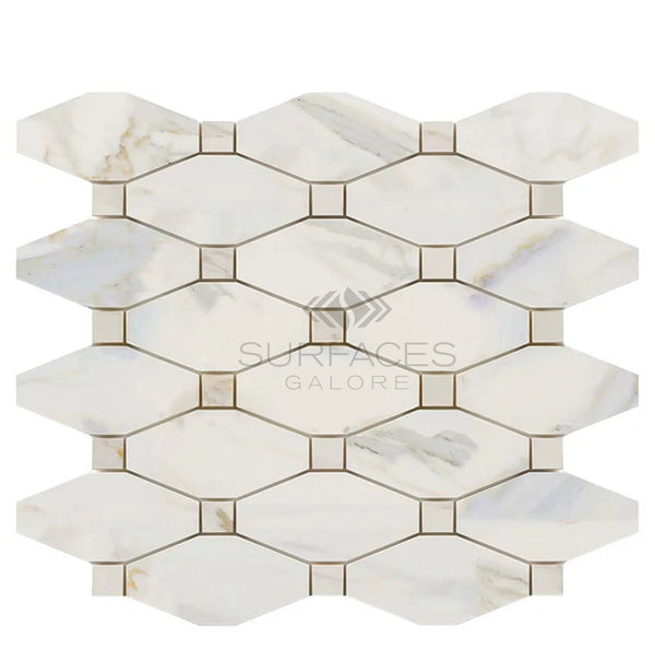 Calacatta Gold Italian Premium Octave (Long Octagon) (w/Calacatta Gold) Mosaic Marble Tile Polished - Honed - SurfacesGalorePolished