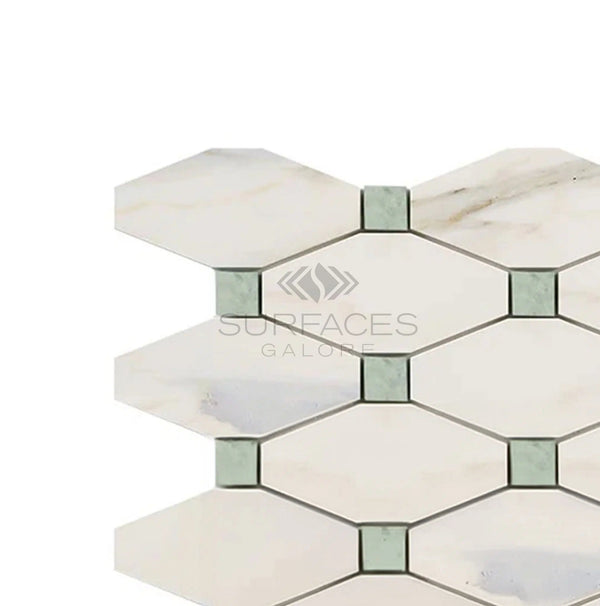 Calacatta Gold Italian Premium Octave (Long Octagon) (w/Ming - Green) Mosaic Marble Tile Polished - Honed - SurfacesGalorePolished