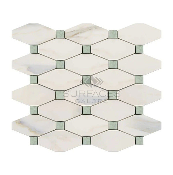 Calacatta Gold Italian Premium Octave (Long Octagon) (w/Ming - Green) Mosaic Marble Tile Polished - Honed - SurfacesGalorePolished