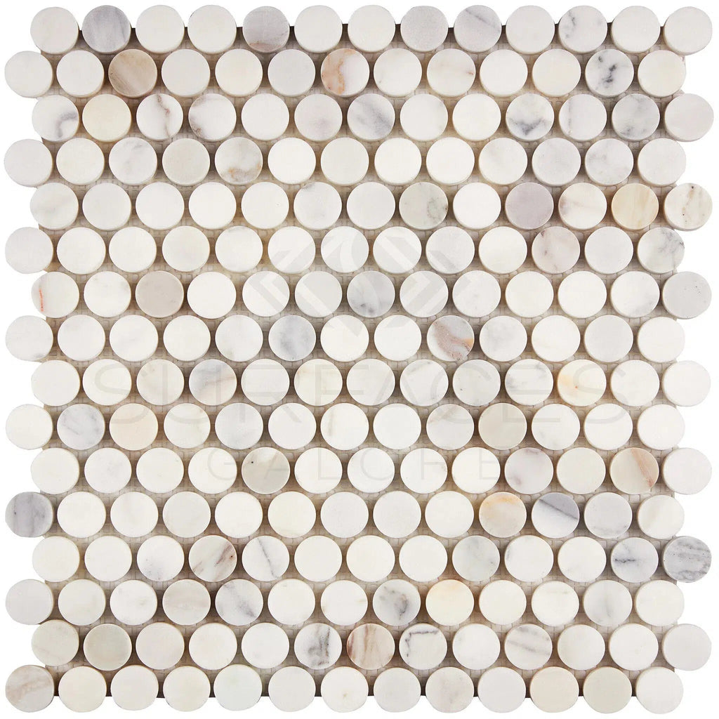 Calacatta Gold Italian Premium Penny - Round Mosaic Marble Tile Polished - Honed - SurfacesGalorePolished