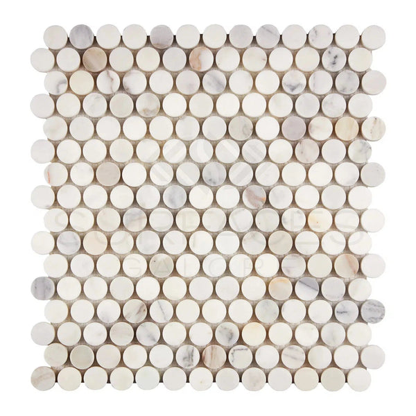 Calacatta Gold Italian Premium Penny-Round Mosaic Marble Tile Polished-Honed