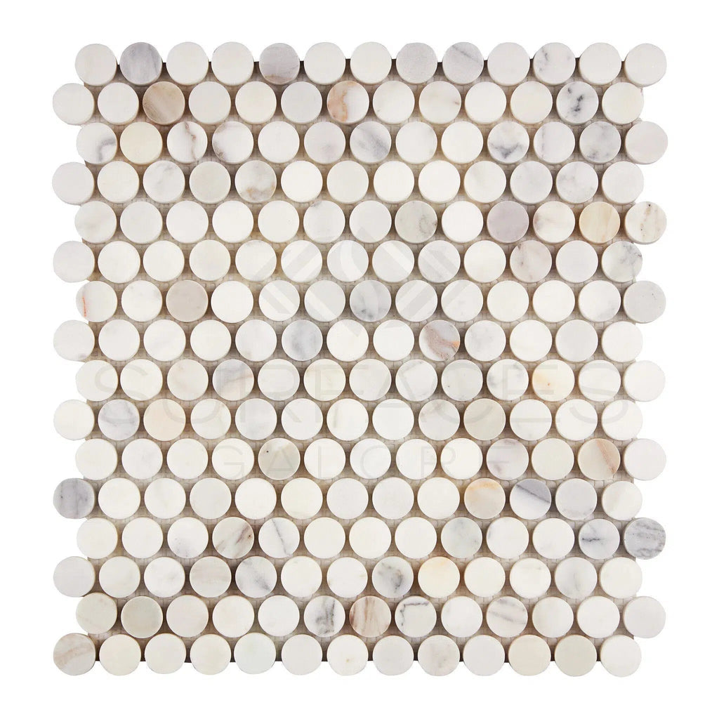 Calacatta Gold Italian Premium Penny - Round Mosaic Marble Tile Polished - Honed - SurfacesGalorePolished