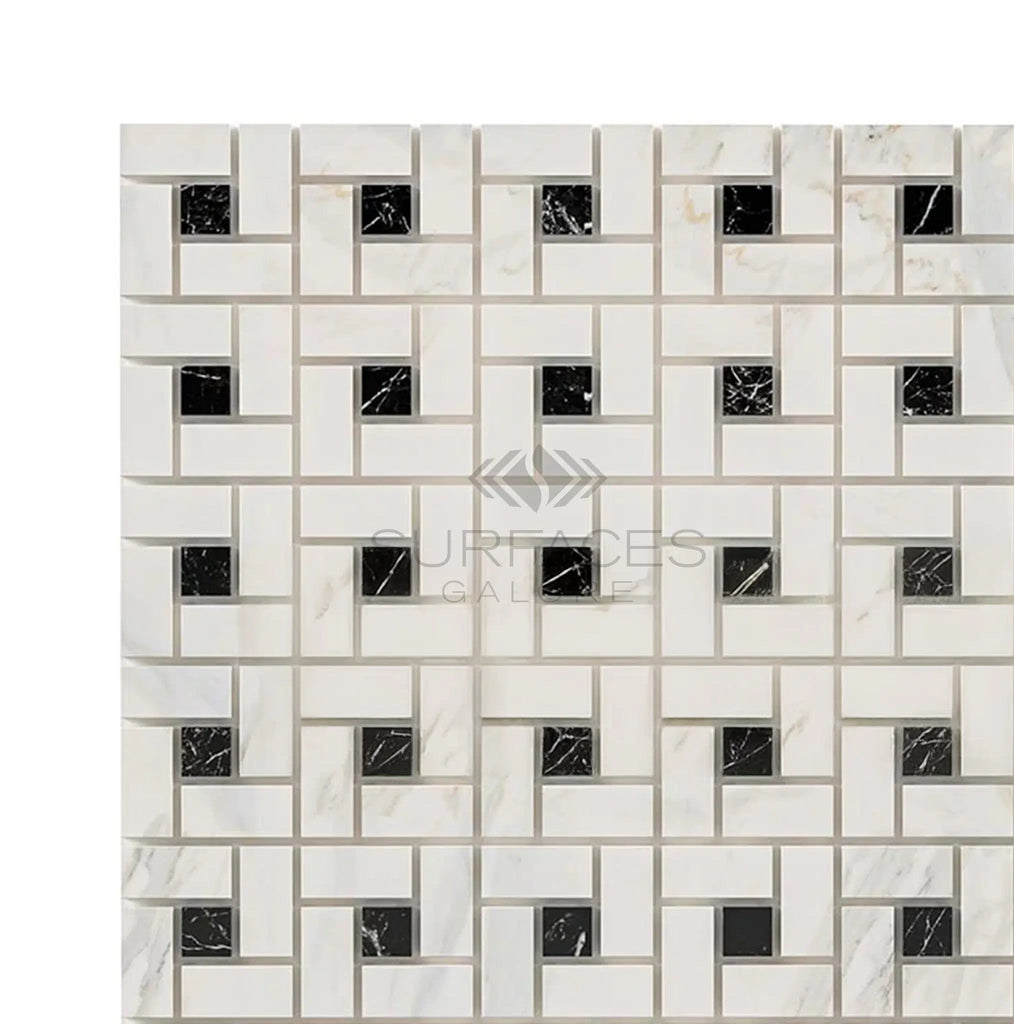 Calacatta Gold Italian Premium Pinwheel (w/Black) Mosaic Marble Tile Polished - Honed - SurfacesGalorePolished