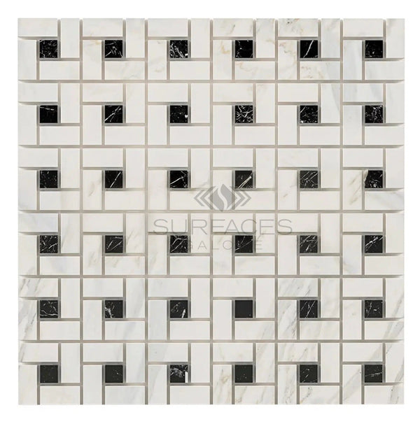 Calacatta Gold Italian Premium Pinwheel (w/Black) Mosaic Marble Tile Polished - Honed - SurfacesGalorePolished