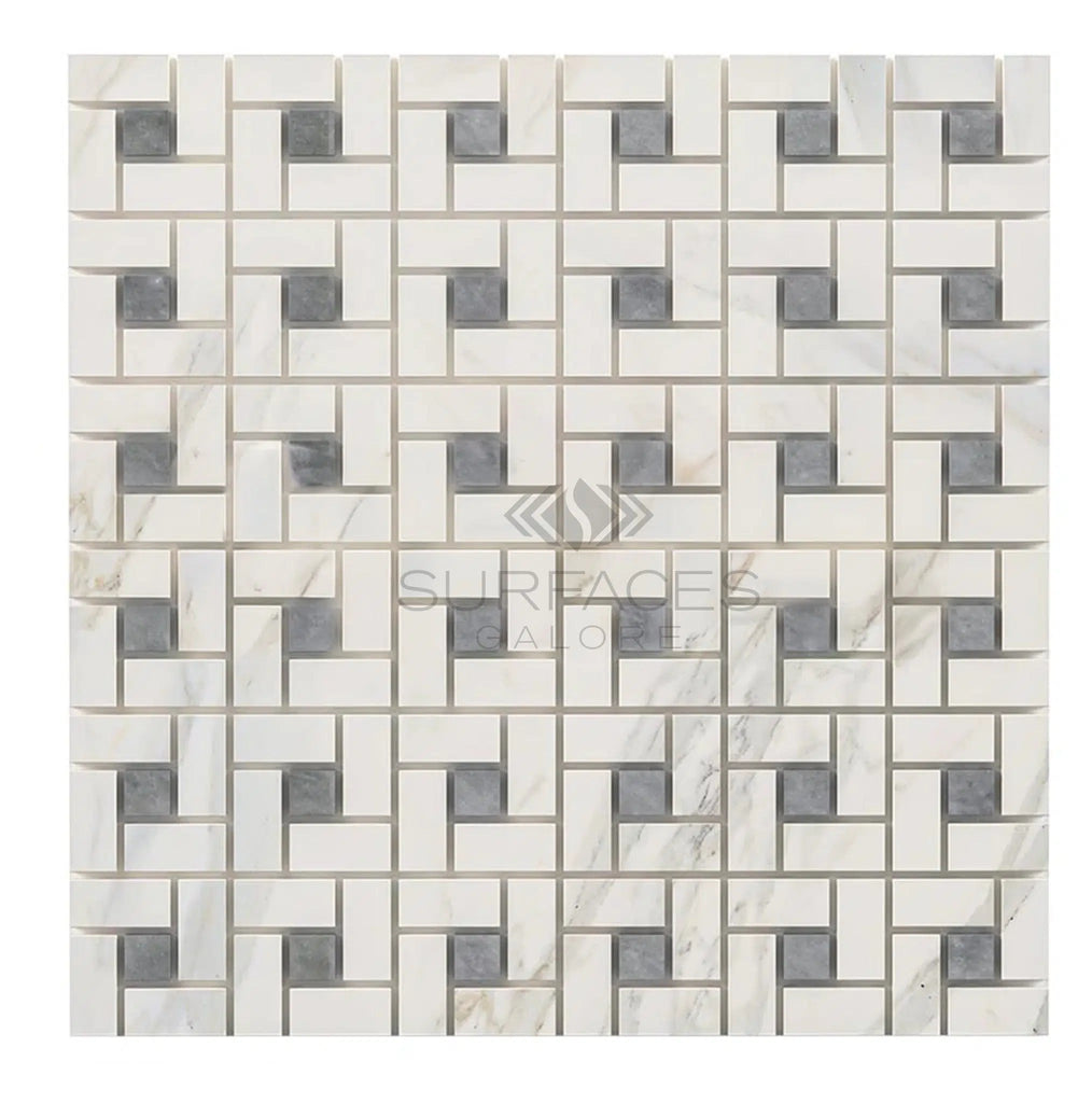 Calacatta Gold Italian Premium Pinwheel (w/Blue - Gray) Mosaic Marble Tile Polished - Honed - SurfacesGalorePolished