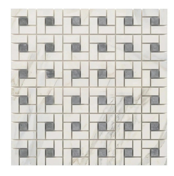 Calacatta Gold Italian Premium Pinwheel (w/Blue-Gray) Mosaic Marble Tile Polished-Honed