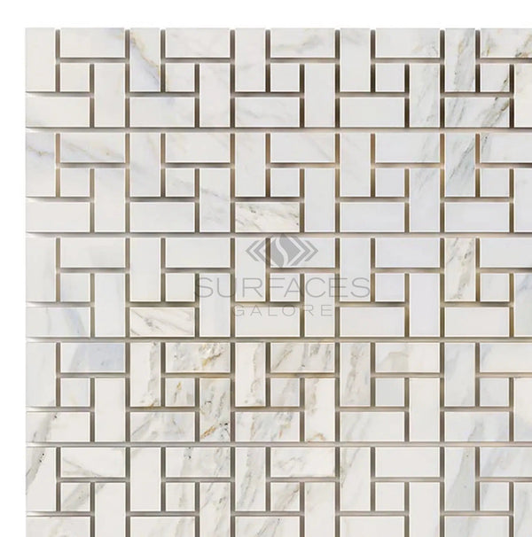 Calacatta Gold Italian Premium Pinwheel (w/Calacatta Gold) Mosaic Marble Tile Polished - Honed - SurfacesGalorePolished