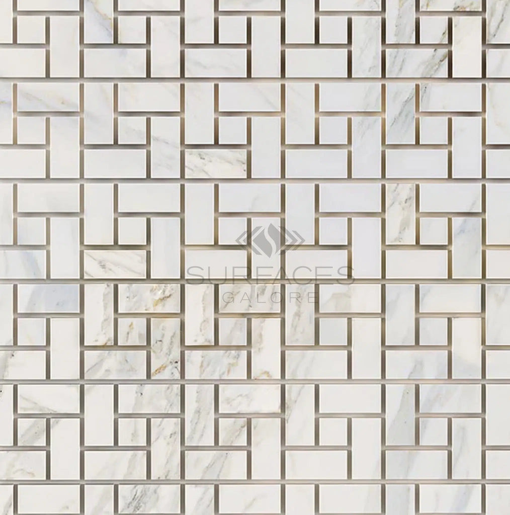 Calacatta Gold Italian Premium Pinwheel (w/Calacatta Gold) Mosaic Marble Tile Polished - Honed - SurfacesGalorePolished